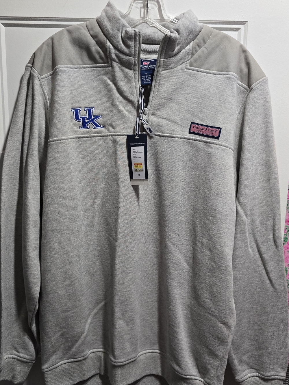 Size M Men's Vineyard Vines Heather Gray and Blue UK Quarter-Zip Pullover NWT